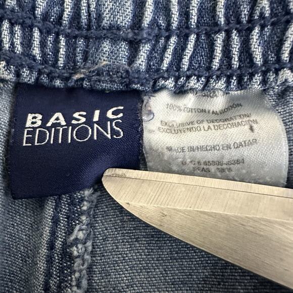 Basic Editions Pull On Drawstring Embroidered Crop Floral Large Blue Jeans - Picture 5 of 6